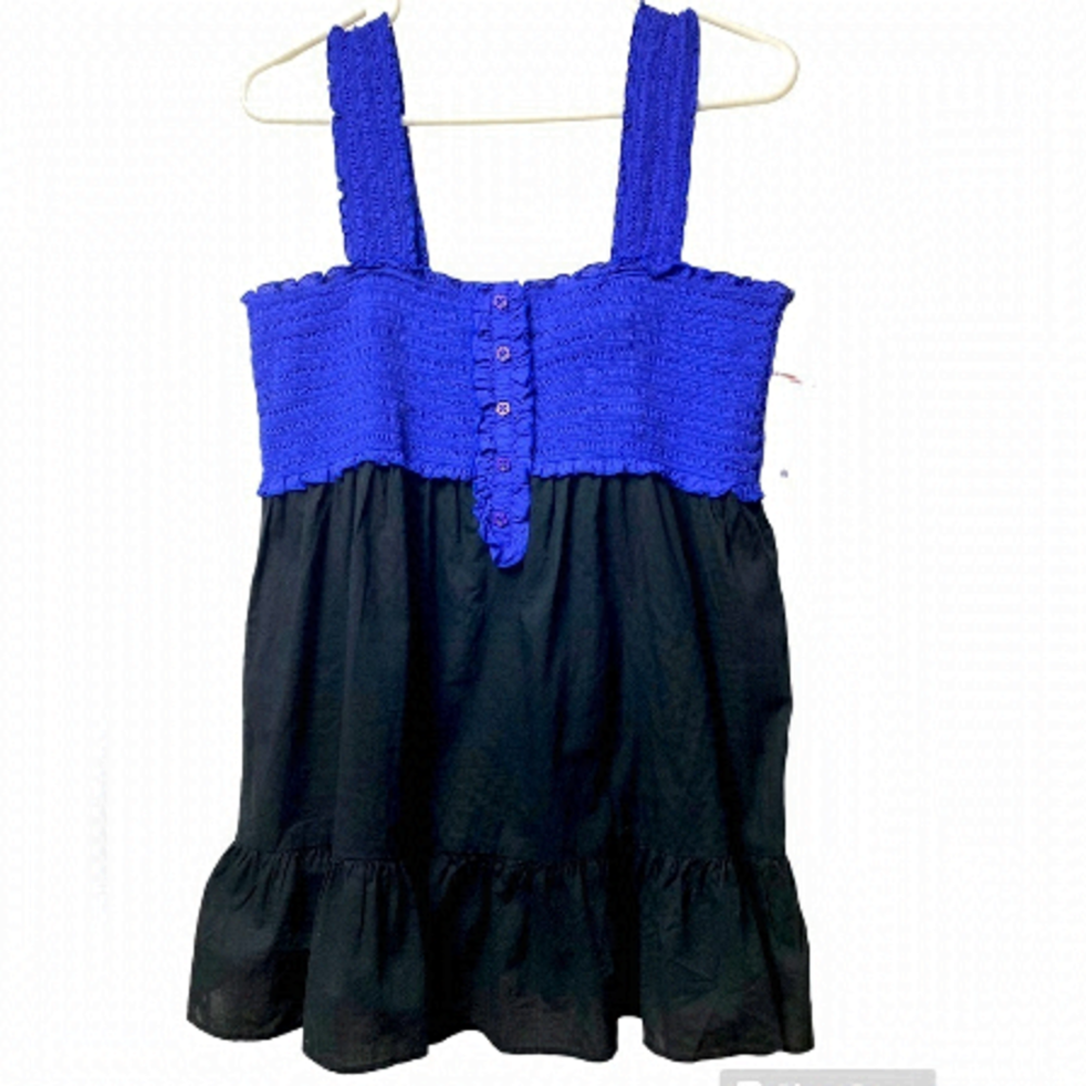 Kohl’s Elle Smocked Babydoll Tiered Closed Button Down Spaghetti Strap Sz Large